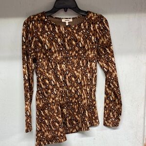 Koton NWT Stylish Brown Leopard Print Long Sleeve Blouse Medium